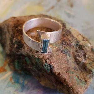 AQUAMARINE Zigzag Lightning Bolt Handmade Silver